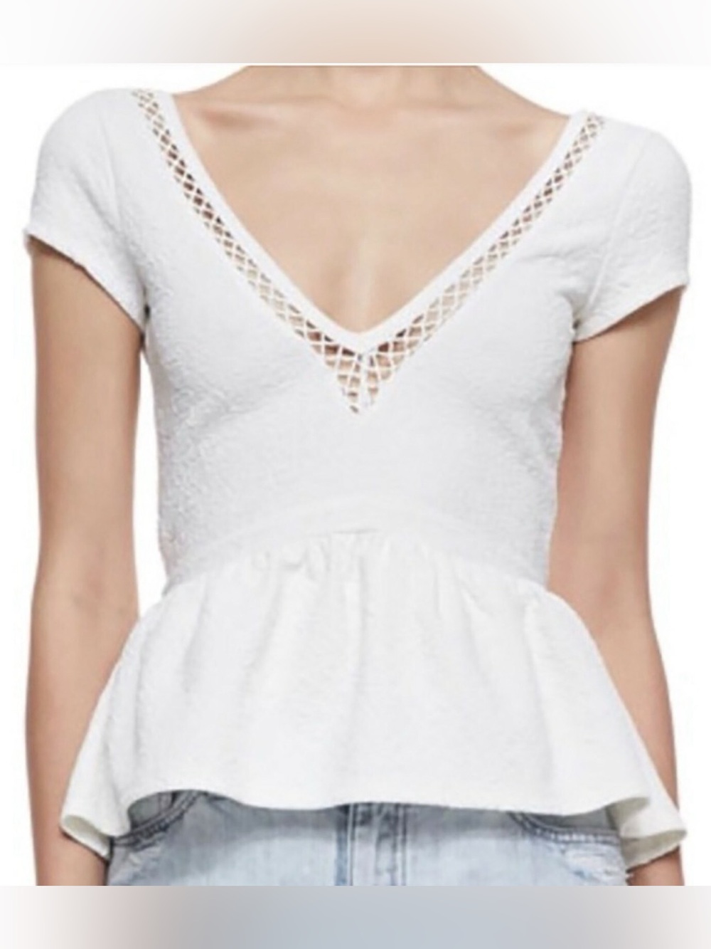 Free People Jacquard Cutout Peplum Top